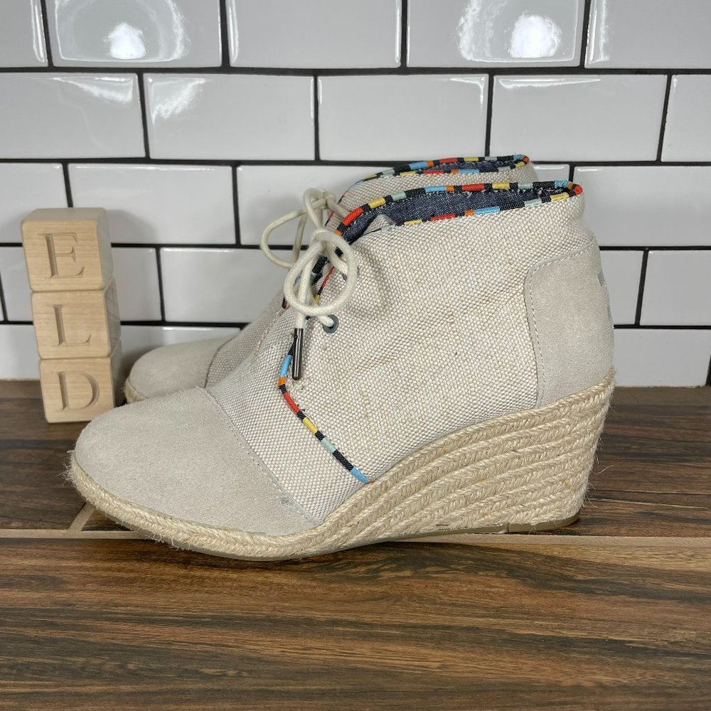 Toms Desert Wedge Womens Size 8 Shoes Whisper Burlap Suede Espadrille Ankle Boot